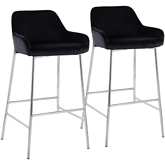 Daniella 30" Bar Stool in Black Velvet & Chrome Metal (Set of 2)